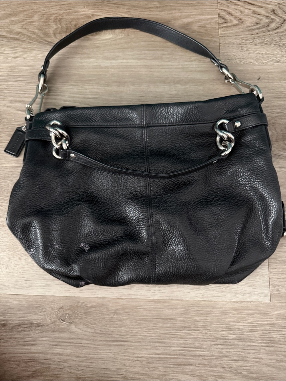Coach Black Leather Shoulder Bag with Chain Accents